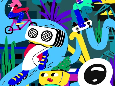 Illustration for Mural art bicycle city crazy design doodle editorial illustration energy hand drawn illustration mural nature poster illustration skate street art urban art wall art youth