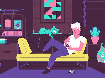 Night Gamer cat flat frame gaming illustration style vector