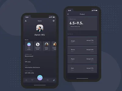 Charge to an account 2 application blakc dashboard design financial ios player radio ui user
