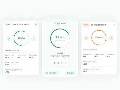 Bitcoin Hash Rate Dash Cards (WIP) 2 app bitcoin clean concept crypto dashboard design finance flat icon interface ios iphone mobile product design sketch ui ux web web design