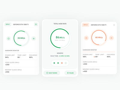 Bitcoin Hash Rate Dash Cards (WIP) 2 app bitcoin clean concept crypto dashboard design finance flat icon interface ios iphone mobile product design sketch ui ux web web design