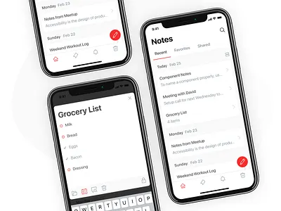 Notes App for iOS app design icon ios iphone list mobile notes red reminders todo ui