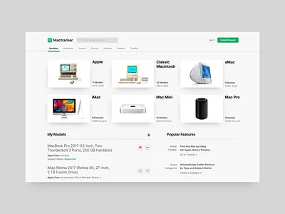 Mactracker Website design grey mac search tab bar ui ux visual web