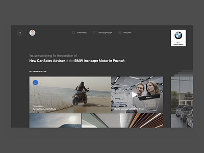 Dashboard Game 01 black black white block bmw branding game clean dashboard dealer employee employer branding fullscreen hover human resources menu photos ui dashboard ui ux uidesign user ux designer