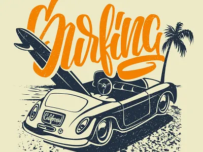 Vectorstock 22635766 beach car summer surf art surf board surfer surfing vector vectorstock vintage vw