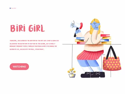 Illustration 3/100 book cute design girl illustration people plant red ui
