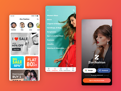 Zior App home and category android app androidappdesign app design design ecommerce flatdesign ios design shop design store app ui