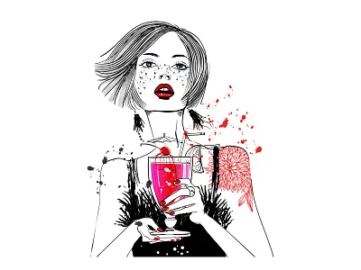 Vectorstock 23822265 cocktail cocktail party drink face fashion hand drawn illustration lady lipstick retro sexy sketch vector vectorstock vintage vogue woman