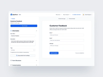 Form Builder custom code customization dashboard feedback form form builder form creator form details form editor form inputs forms open source saas textarea ui ui design ux ux design web app