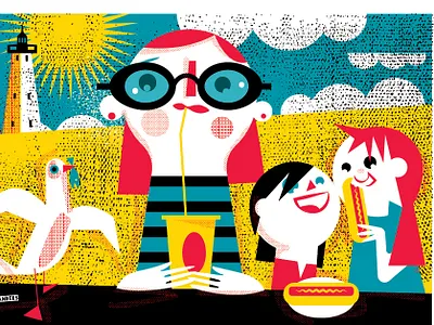 Ship Island animals bird children cute family fish food fun happy illustration nature sea summer sun texture