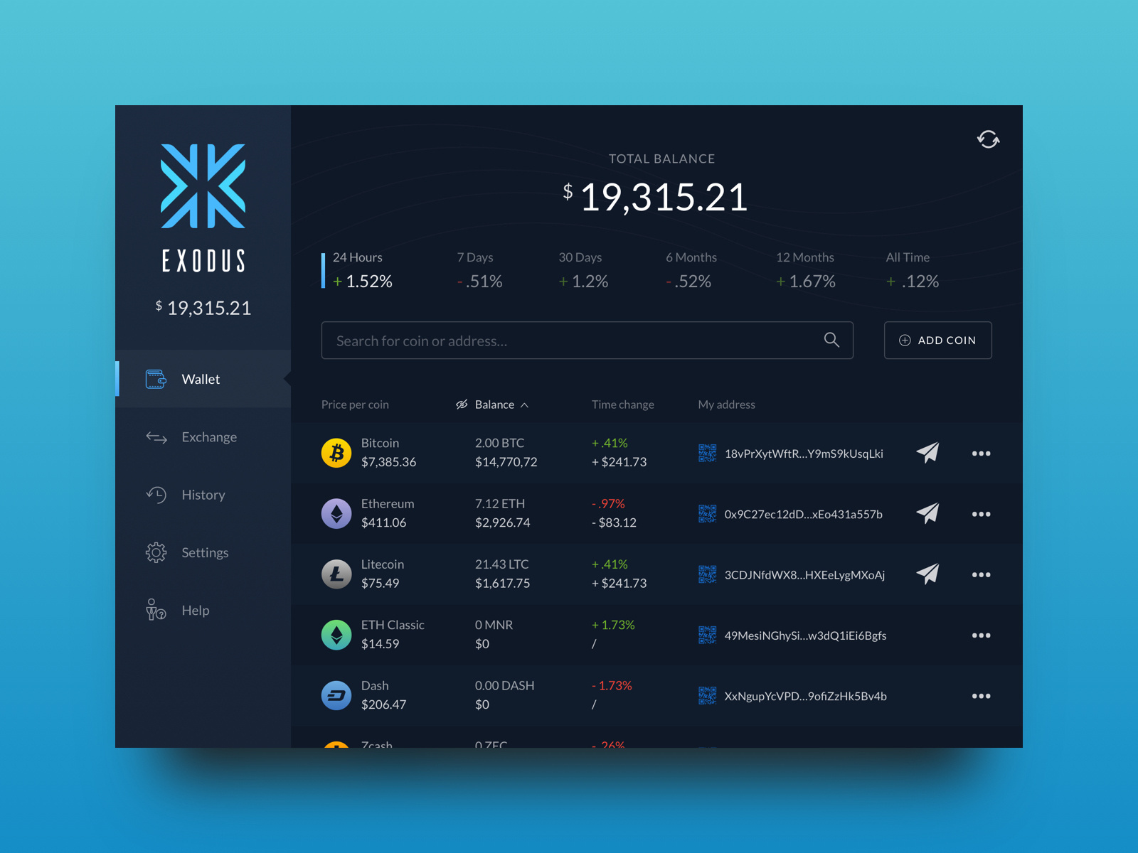 Exodus Cryptocurrency Wallet by Stefan on Dribbble