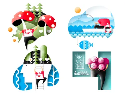 Characters Design Exploration adobe character character design design forest icon illustration illustrator nature negative space outdoors sea