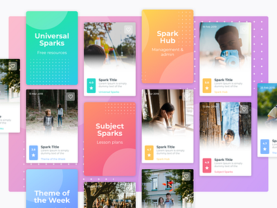 Spark-ed cards classroom education gradients teachers ui ux website