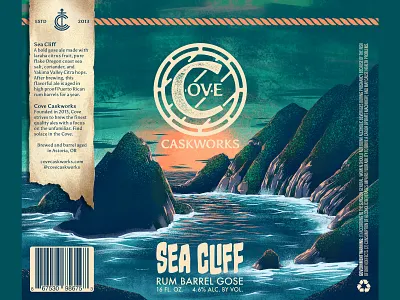 Sea Cliff Rum Barrel Gose beer branding brewery brewing can coast cove illustration logo logomark ocean pacific packaging pint pnw procreate water wave wordmark