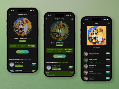 NFT Music app 🎧 app application design green ios iphone mobile app music nft playback player ui ux