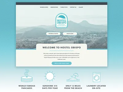 Hostel Obispo Visual Identity & Website badge brand design brand identity branding brandmark business cards design graphic design identity illustration logo salt lake city san luis obispo vector visual identity web design web development website