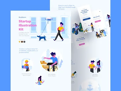 Stubborn Illustrations Landing Page 404 ai app application background craftwork eps error 404 flat illustration illustrator landing site story svg vector walkthrough web web page website