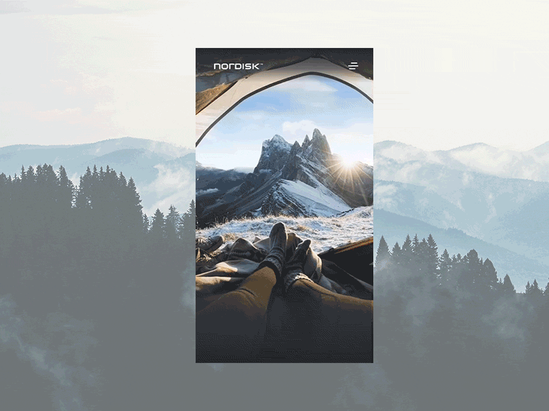 Nordisk website on mobile adventure cinemagraph e commerce ecommerce frontpage mobile product page