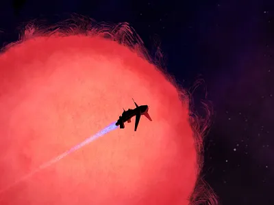 Red Dwarf flare fly illustration procreate ship space spaceship sun