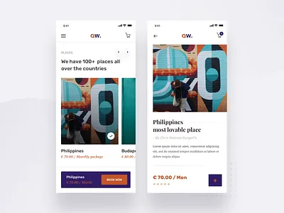 Travel Booking app screens app branding cart clear dashboard design ecommerce gradient ios iphonex landing page minimal modern travel travel app trending ui typography ui ux vector