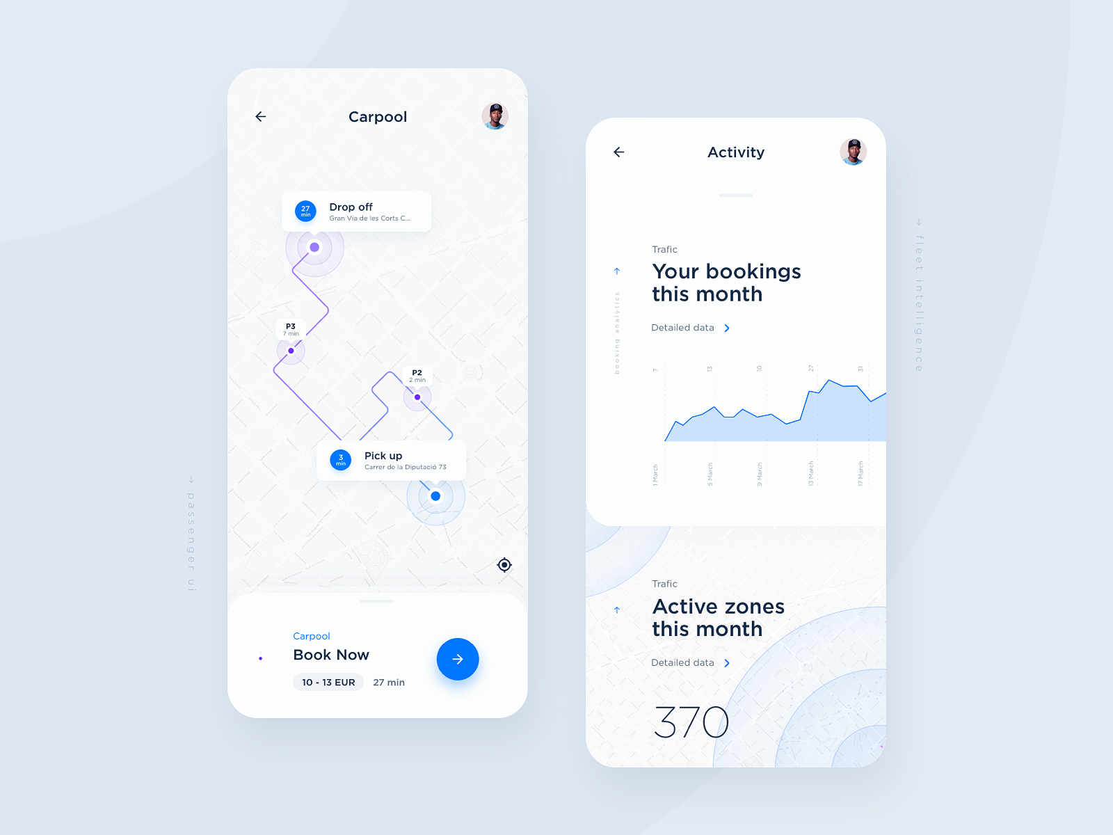 Example of Fleet Passenger & Driver UI