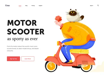 Motor Scooter boy car cat character driver header illustration kitten kitty man motor motorbike people scooter ui web website wheel