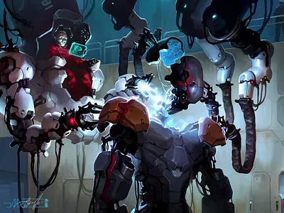 Robot's repair 2d aleksey litvishkov art illustration repair robot sci fi xsolla