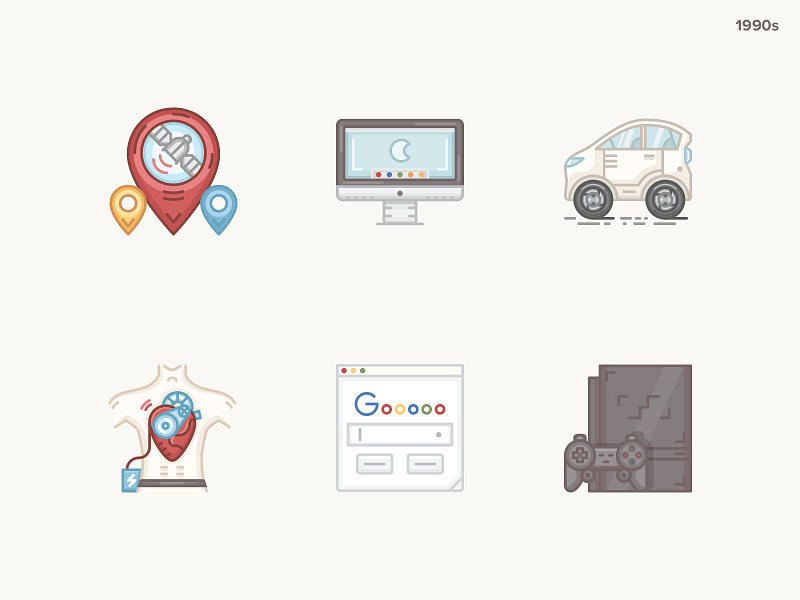 History Geek Icons 2000s - At last :) 20 century artificial heart evolution google browser gps history history geek hybrid car icons icons set imac playstation technology
