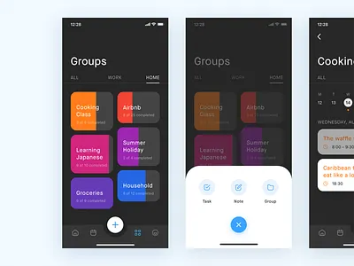 Task Management App – Groups group groups ios12 iphonexs productivity progress bar progress indicator progressbar project project management projects tab bar tabbar task time management todo track tracker work