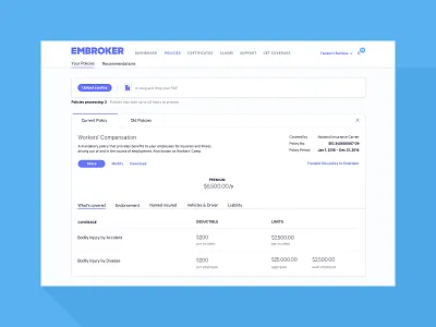 Insurance Policies Page app app design dashboard design system form design information architecture insurance insurance app interaction design interface design navigation tabs ui