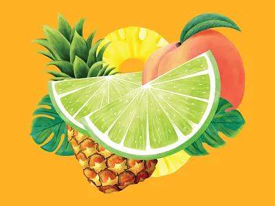 Calypso Limeade Illustration illustration label design label packaging limeade limes palm leaf peach pineapple product design rebranding