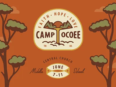 Camp Ocoee explore explorers illustration outdoors outside palm canyon raft retro river trees water waterfall