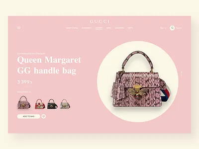 Gucci bags product page animation app bag concept debut design illustration landing landing page mobile page pink product page ui ux website yellow