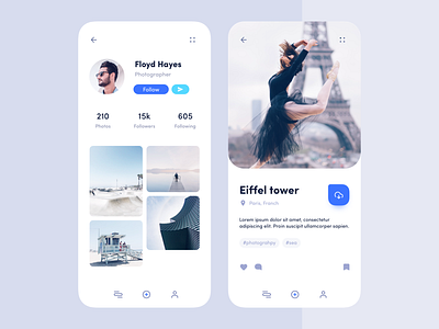 Profile app avatar blue clean colors design feed images interface minimal mobile profile profile image ui ux
