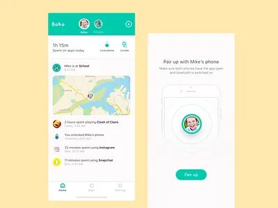 Boho apple children clean flat green iphone minimal minimalistic mobile mobile app mobile app design parental control safety security simple ui ui. ux user experience design user interface design yellow