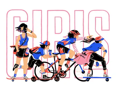 Girls on the move arts artwork character character design girls illustration move people