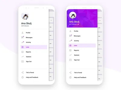 Sidebar navigation android app design drawer side bar side menu side nav ui