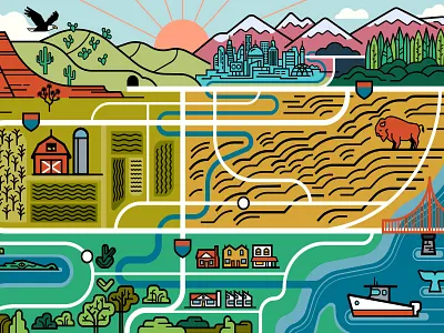 American Landscape america city coast desert farm map mountains usa vector