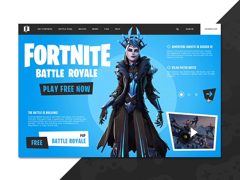 Fortnite - Website concept design battle royale charachter concept design epic games esport esports fan art fortnite game gamer games loot minimal ui uiux ux web design website