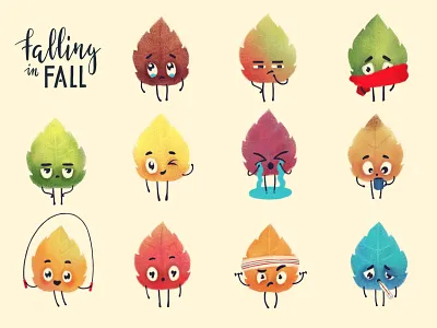 Falling in fall autumn charcter emotion fall falling illustration leaves love mood sticker warm