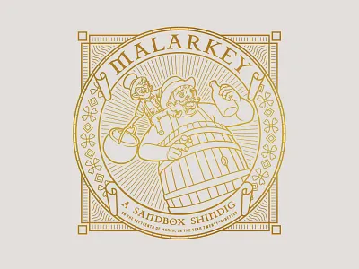 Malarkey barrel beer bottle clover drunk gold illustration label leprechaun pattern pot pot of gold shamrock shirt st patricks day whiskey