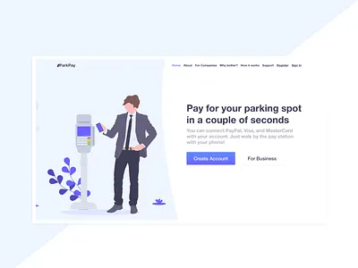 Landing Page for Parking Payment App - Light Design adobe xd app design app landing page bright gradient illustration landing page ui ui design web design