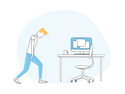 Get Back To Work chair coffee desktop ginger illustration man outline plants ui illustration