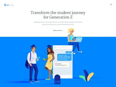 Unibuddy Homepage blue clean illustration school student ui ux web website white