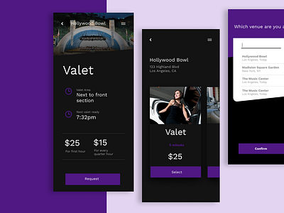 Valet parking app dark interface limo parking parking app product uber ui ux valet