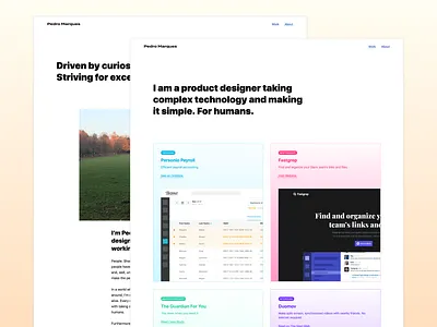 Pedro Marques - Personal Website about app clean designer minimal personal website portfolio design product redesign tech ui ux web work
