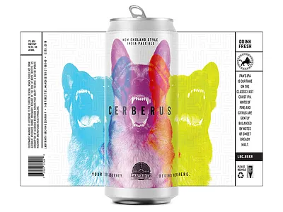 Cerberus IPA beer beer art beer bottle beer branding beer label beer label design beer labels branding agency cerberus craft beer design dog graphic design mock up new england ipa package package mockup packaging packaging design packagingdesign