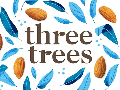 Three Trees Almond Milk almond almond milk branding design identity leaf logo milk packaging serif tree