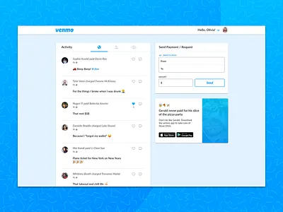 Venmo Desktop Redesign banking dashboard finance gpay interface invoice iou money payment redesign ui ux design ui challenge ux ux ui ux challenge venmo