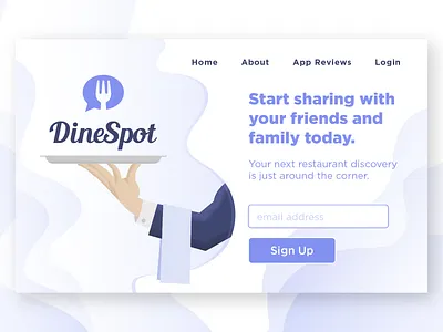 DineSpot Sign Up Page app design art brand illustration style branding design graphic illustration illustrator logo purple sign up page tray typography vector waiter